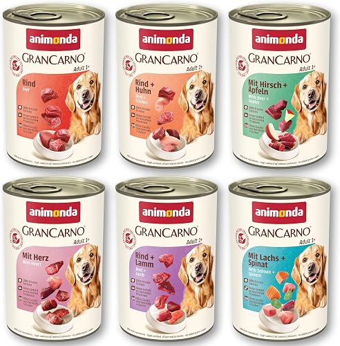 animonda Grancarno Adult Savoury Variation (6 x 400 g), Dog Wet Food for Adult Animals, Wet Food for Dogs with 100% Fresh, Meat Ingredients, Dog Food without Grains