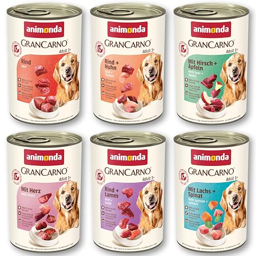 animonda Grancarno Adult Savoury Variation (6 x 400 g), Dog Wet Food for Adult Animals, Wet Food for Dogs with 100% Fresh, Meat Ingredients, Dog Food without Grains