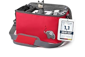 fantifant Musikbox Tasche für Toniebox [ + Netzbeutel für Tonie Aufbewahrung ] Flexible TRANSPORTTASCHE FÜR TONIEBOX Tasche für Figuren und Box I mit recyceltem PET I ararot