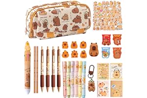 GwaOery 80PCS Capybara Stationery Gift Set Multifunctional Pencil Case Pouch Large Capacity Multi-Layer Case with Zip Include Capybara Pens Stickers Keyring for Office Kids Students School Supplies