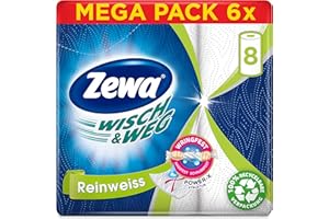 ‎ZEWA Zewa Wipe and Go Kitchen Towels Pure White, Absorbent Wipes in Bright White, 6 x 8 rolls, pack of 6 (48 x 45 Sheets)