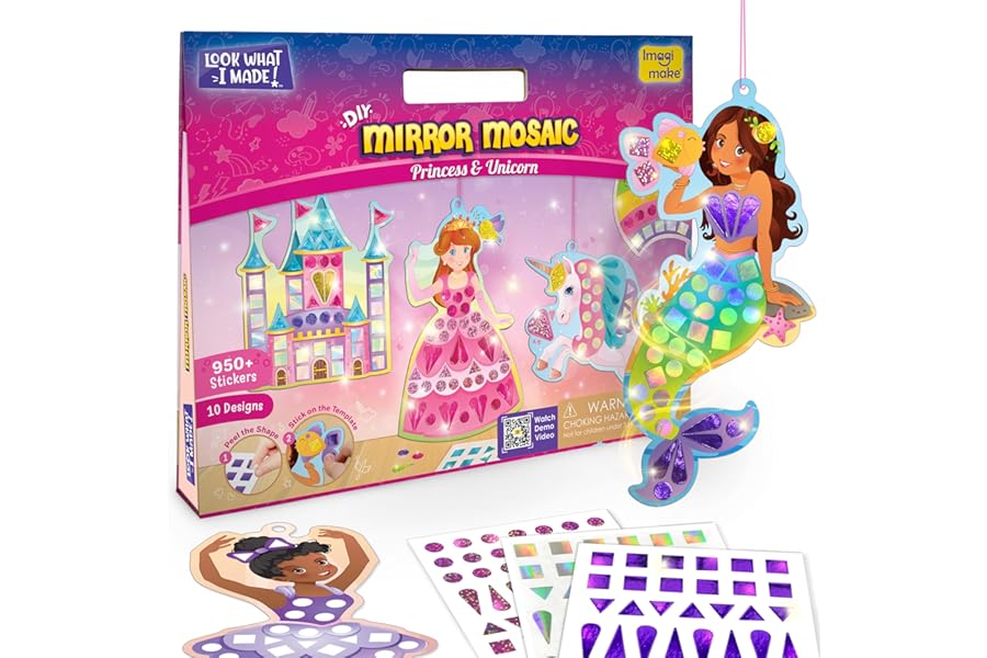 Imagimake Mirror Mosaic Princess & Unicorn Craft Kit | 950+ Foil Stickers | Easter Gifts for Kids | Travel Toys | Arts and Crafts for Kids | Girls Birthday Presents for 3,4,5,6,7 Year Olds
