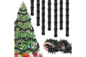 TUTUKYLE 8 Stück x 2M Lametta Weihnachtsbaum Girlande Schwarz mit Stern, Weihnachtsbaum Girlande Schwarz Hängende Weihnachten deko Party Weihnachtsfeier Weihnachtsdekoration für Weihnachten Party