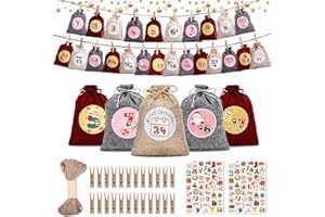 CHUNER 24X kalendarz adwentowy do napełniania, materiał 14 x 10 cm, kalendarz bożonarodzeniowy do napełniania, duży kalendarz adwentowy z juty, kalendarz