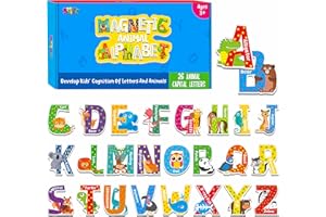 SPRITEGRU 26 Alfabeto Magnetico, Lettere Maiuscole con Adorabile Zoo Animale Alfabeto ABC Magneti da Frigo Giochi di Apprendimento Ortografico Educativo Giocattoli Set per Bambini, Bambini 3 4 5 Anni