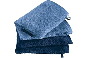 ‎ERWIN MÜLLER Erwin Müller Waschhandschuhe Bühl 4er-Pack blau/dunkelblau Größe 15x21 cm - besonders flauschig, voluminös, äußerst saugfähig