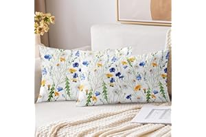 XPHZZL Cushion Covers Set of 2 Pack 30 x 50 cm - Soft Double Sided Garden Floral Decorative Rectangle Cushion Covers for Sofa Bed Garden Outdoor Spring Decor with Invisible Zipper 12 x 20 Inch-White