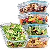 Praknu 4 Glass Containers 500 ml &ndash; Airtight Containers &ndash; Lunch Box | Leak Proof Lids, BPA Free, Oven, Microwave &amp; Freezer Saf
