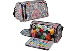 Aeelike Sac à tricoter, grands sacs à tricoter et organiseurs de tricot pour ranger la laine, les aiguilles à tricoter,Sac portable exquis à motif pour femme,Rouge