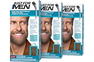 Just For Men mustasch & skäggfärg mellanbrun, skäggfärg, nyans, skäggfärg, eliminerar grått hår för ett fullare utseende, med applikatorborste – M35 3-pack (3 x 28,4 g)
