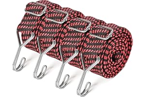 Yorkmills Bungee Cords with Hooks, 200CM 4 Pack Heavy Duty Extra Strong Rubber Elastic Straps Adjustable Flat Elasticity Rope Set with Metal Buckle for Bike Luggage Racks Camping Gardening Clothesline