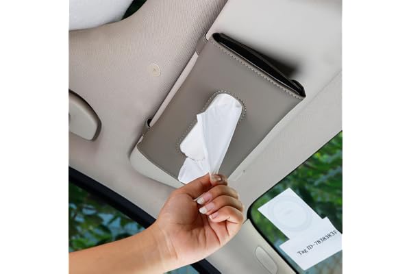Robustt Car Tissue Box Holder - Pack of 1 (Grey) Reusable Tissue Box for Car PU Leather Adjustable Strap Versatile Design Easy to Use