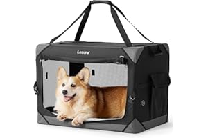 LE SURE Lesure Dog Travel Crate Medium - Pet Soft Sided Carriers for Dogs Outdoor, Foldable Portable Puppy Crates for Cats, Collapsible Dog Carrier for Car, Black, 61x40x40cm