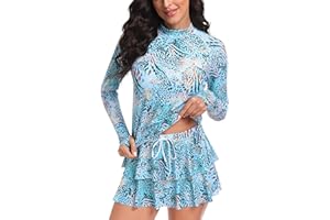 UNIQUEBELLA Rash Guard Swimsuit for Women, Swimming Costume Set with UPF 50+ Long Sleeve Sports Surf Swimsuit