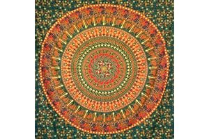 MOMOMUS Dywan ścienny mandala – 100% bawełna, kolorowy, orientalne wzory – idealny jako chusta na ścianę mandala, indyjska ozdoba na ścianę z materiału i dywan ścienny w stylu boho – zielony, 210 x