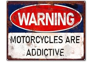 ITSPERFECTFOR Warning Motorcycles Are Addictive. Motorbike Metal Sign Plaque biker and perfect funny for Fathers Day, Christmas or Birthday!