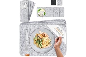 MIQIO Tischset aus Filz - 12er Tisch Untersetzer-Set - Filz Tischset abwaschbar - 4 Platzsets, Glasuntersetzer, Bestecktaschen | helllgrau | Filzuntersetzer eckig - Platzdeckchen für Weihnachten