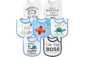 2OOYA 7Pcs Waterproof Baby Bibs Cotton Dribble Bibs with Adjustable Snap, Bandana Drool Towel Newborn Food Bibs for Teething Infant Toddlers Gift Baby Shower Birthday Keepsake, 6-12 Months (Blue White)