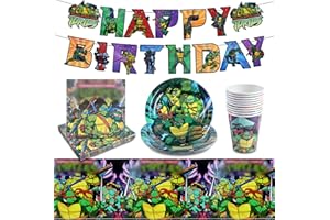 Ruenie 42 PCS Turtles Stoviglie Compleanno Bambini, Turtles Carta Piatti e Bicchieri per Feste, Tovaglioli, Turtles Tovaglia Festa Compleanno, Striscione, Kit Compleanno Stoviglie per Feste Turtles