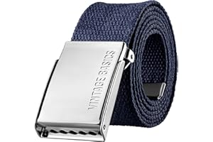 VINTAGE BASICS Unisex Fabric Belt 130 cm Long - 3.8 cm Wide - Men's and Women's Belt - Infinitely Adjustable Canvas Belt - Metal Buckle