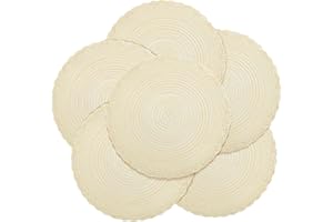 fanquare Round Woven Placemat Set of 6, 38 cm Heat Resistant Round Place Mat, Washable Beige Table Mat for Kitchen Dinner Table