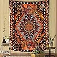 Fowocu Orange Sun and Moon Tapestry Wall Hanging, Indie Hippie Mandala Cool Wall Tapestries, Aesthetic Tapestry for Bedroom Living Room Dorm (Orange, 50'' × 60'')