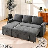 JUMMICO 3 Seater Corner Sofa Bed with Storage and Multi-Function Armrest, Convertible for Living Room, Grey