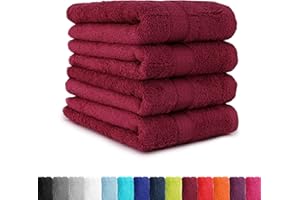 FALCO BaSaTex – zestaw 4 ręczników do domu i gości – ręczniki frotte z pętelką do zawieszenia z miękkiej bawełny o wymiarach 50 x 100 cm – ręczniki do łazienki Öko-Tex Made in Green – bordowe