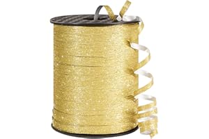 PartyWoo Ruban à friser doré à paillettes pour ballons, ficelle de ballons, ruban à friser pour travaux manuels, ruban pour emballage cadeau, artisanat, mariage, fleur de fleuriste (1 rouleau)