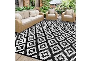 Homcomodar Tapis d'extérieur Réversible en Paille 180x270cm Plastique Tapis Extérieur Recyclé Résistant aux UV pour Terrasse Plage Barbecue Pique NiqueTerrasse Balcon,Noir