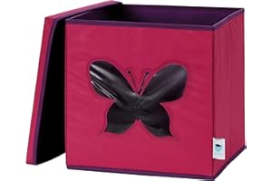 LOVE !T STORE !T LOVE IT STORE IT - Cube De Rangement Avec Couvercle - En Tissu - Pliable - Renforcement Carton - Boite Rangement Pour Chambre Enfant- 30x30x30 cm - Rose Motif Papillon