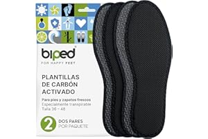 biped 2 pares de plantillas de carbón activo - Frescura higiénica para zapatillas, calzado deportivo y laboral - Contra el sudor - Lavables z1017(37)