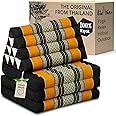 livasia Thai cushion with 3 seat rests - 69x20x3.1″ - Triangle cushion with folding mattress, Wedge cushion, kapok, Back support cushion, folding, Thai mat, folding, Hand made (Black/Orange)