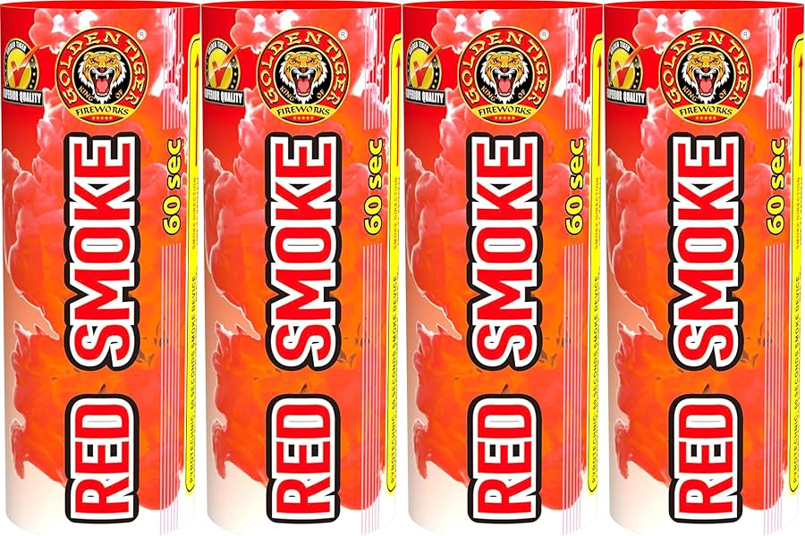 GOLDEN TIGER FIREWORKS RING PULL SMOKE GRENADES COLOURED FLARES FOR WEDDINGS PARTIES - Pack of 4 Colors (Red)