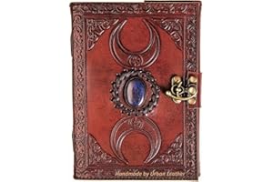 STAGLIFE Libro de cuero hecho a mano organizador personal – Diario celta triple luna – Cuaderno de bocetos – Cuaderno de escritura – Diario diario diario – Papel sin forro, marrón oscuro, 7 pulgadas