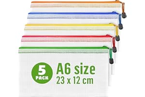 IRICUS 5 Pack A6 Plastic Zip Wallets 23x12 cm - Document Wallets Zipper Bags Plastic Zip Wallets Small Zip Pouch School Home Office Zip Storage Bag for Receipt Bills Cosmetics Stationery Travel Accessories