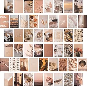 50 St&uuml;ck Beige &auml;sthetisches Bild f&uuml;r Wandcollage, Boho Karten Warme Collage Druck Set, Raumdekoration, Wandkunstdruck f&uuml;r Zimmer, Schlafsaal Foto Display, VSCO Poster f&uuml;r Schlafzimmer