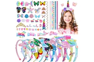 GOLMUD 68PCS DIY Craft Kits, Headband Making Kit,Kid Hair Accessories, Unicorn, Mermaid, Flower Headband, Kids' Play Makeup & Jewelry Sets, Dress Up Gifts for 6 7 8 9 10-14+ Girls