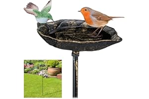 relaxdays Abreuvoir pour Oiseaux en Fonte, avec pic de Terre,Décoration pour Jardin, Mangeoires, 1 m de Hauteur, Bronze