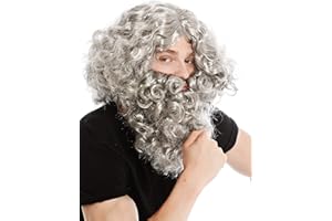 WIG ME UP - 8115-A+B-P68 Peluca Barba Set Gris eremita ermitaño bárbaro profeta Moisés Noé Mago hechicero