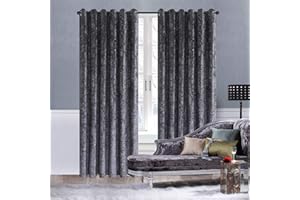 ZIMEL HOMES Luxury Crushed velvet curtains (Pair)with lined eyelet ring curtains for bedroom, home decor,living room accessories-Available in Black, Blush pink, charcoal grey, Purple silver.(8 sizes)