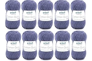 ‎GRÜNDL Gründl Wolle Cotton Quick uni - dünne Wolle zum Häkeln - Strickgarn - Häkelgarn - Glänzend und hautfreundlich - 100% Baumwolle - 10 Knäuel 50 g / 125 m - Nadelstärke 3-4 - Grau Blau