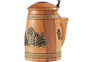 NOVECRAFTO Tazza da birra in legno con coperchio, realizzata a mano in vera quercia da 0,5 l/0,88 pinta marrone chiaro in legno medievale boccale da birra, idea regalo per lui, unico vichingo, tazza rustica