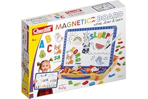 Quercetti Magnetino Letters Lavagna per Bambini 4-8 Anni con Lettere Magnetiche per Bambini, Lavagna Cancellabile con Piedini, Giochi Educativi, Made in Italy