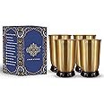 INDIAN ART VILLA Pure Brass Matt Finish Glass/Tumbler with Black Bottom, Serveware & Drinkware, Ayurveda Healing, Volume-300 ML, Pack of 4