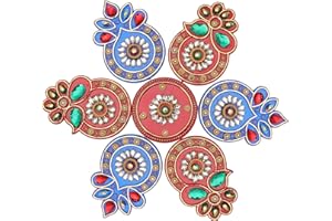ADITRI CREATION Designer Floor Rangoli Reusable Round Rangoli Acrylic Rangoli Indian Traditional Home Floor Decor Gift for Home Interior Floor Festival New year Decorations and Return Gifting (Size:-7")(Red,Blue)