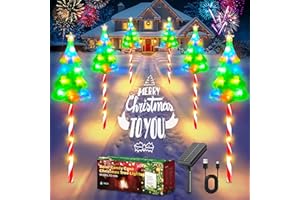 GEARLITE Solar Christmas Pathway Lights Outdoor Decorations, 6 Pack Xmas Tree Candy Lights for Yard Walkway Lawn Porch, 10 Modes Led Waterproof Garden Patio Stake Lights Holiday Decor