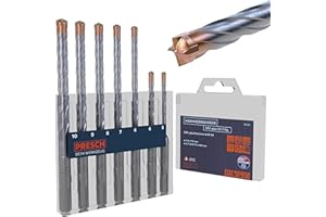 Presch Jeu de 7 Forets SDS-plus X4 - Mèches Béton Armé 4 Taillants et Indicateur de Cheville - Coffret Perforateur pour Béton, Pierre, Granit, Brique, Maçonnerie - Ø 5-10 mm