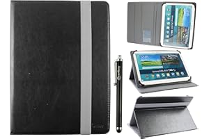 Emartbuy Universal 9-10 Pollici Nero Angolo Multi Portafoglio Custodia Case Cover per Carte di Credito Elastico Grigio E Penna A Stilo Adatto per Dispositivi Selezionati Elencati sotto