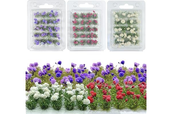 Woohome 80 PCS Fleurs Végétales Miniatures, Touffe d'herbe Statique Herbe Artificielle Modèle pour Le Chemin de Fer de Paysage de Train (3 Couleurs)